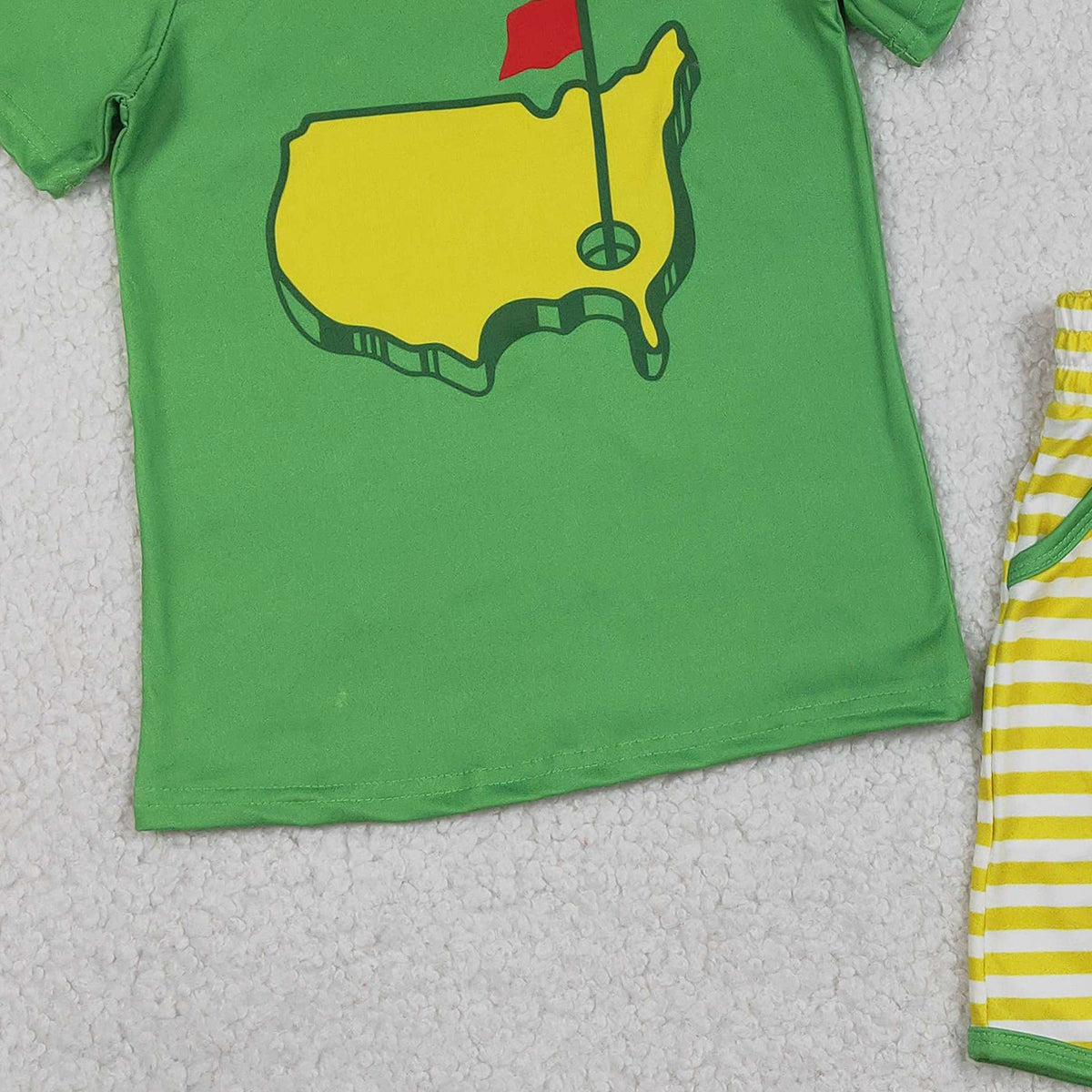 1.6 RTS NO MOQ （In stock）BSSO1673 Baby Boys Green Golf Flags Top Pockets Stripe Shorts Clothes Sets