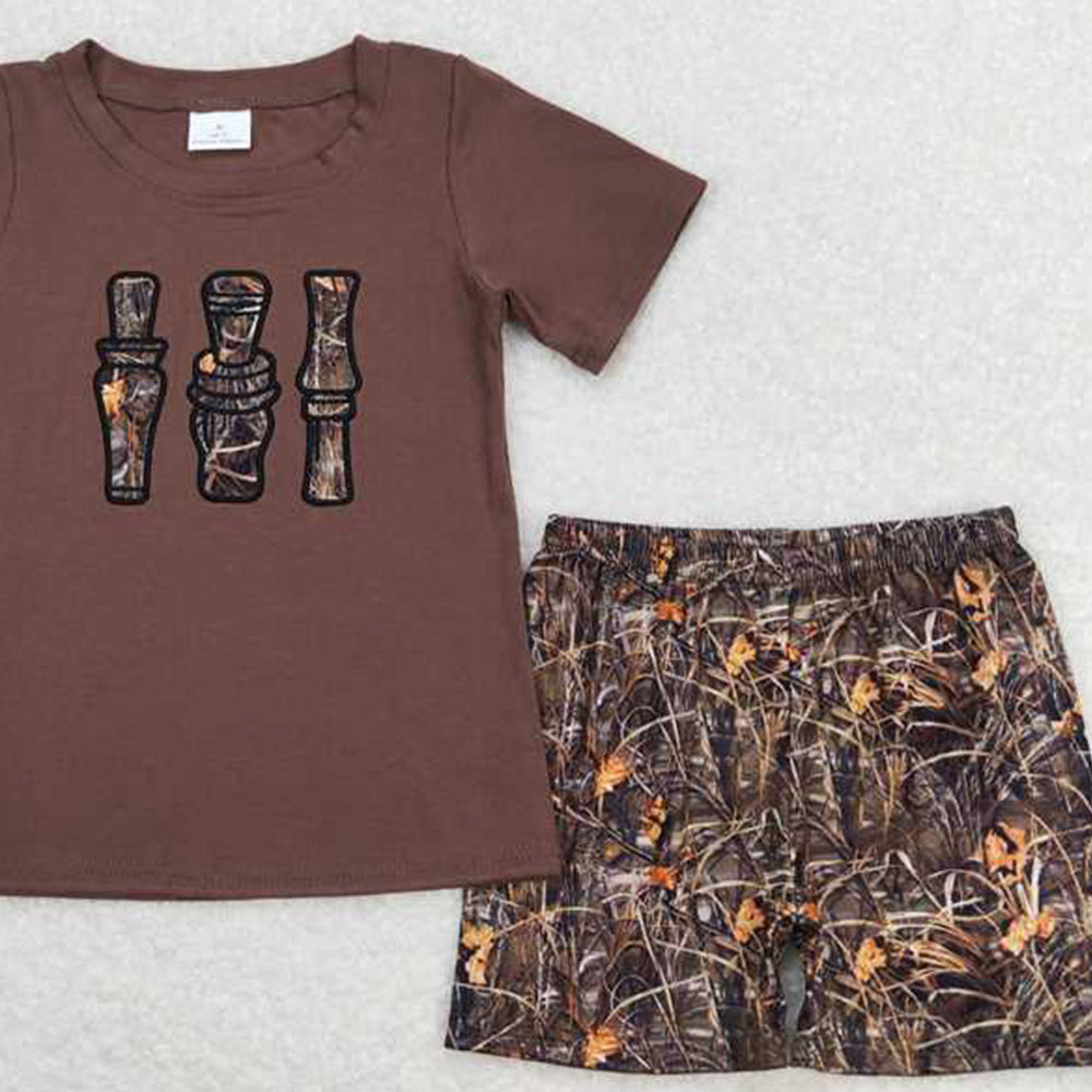4.22 BSSO0780  RTS NO MOQ Short sleeves duck call top camo shorts kids boys clothing