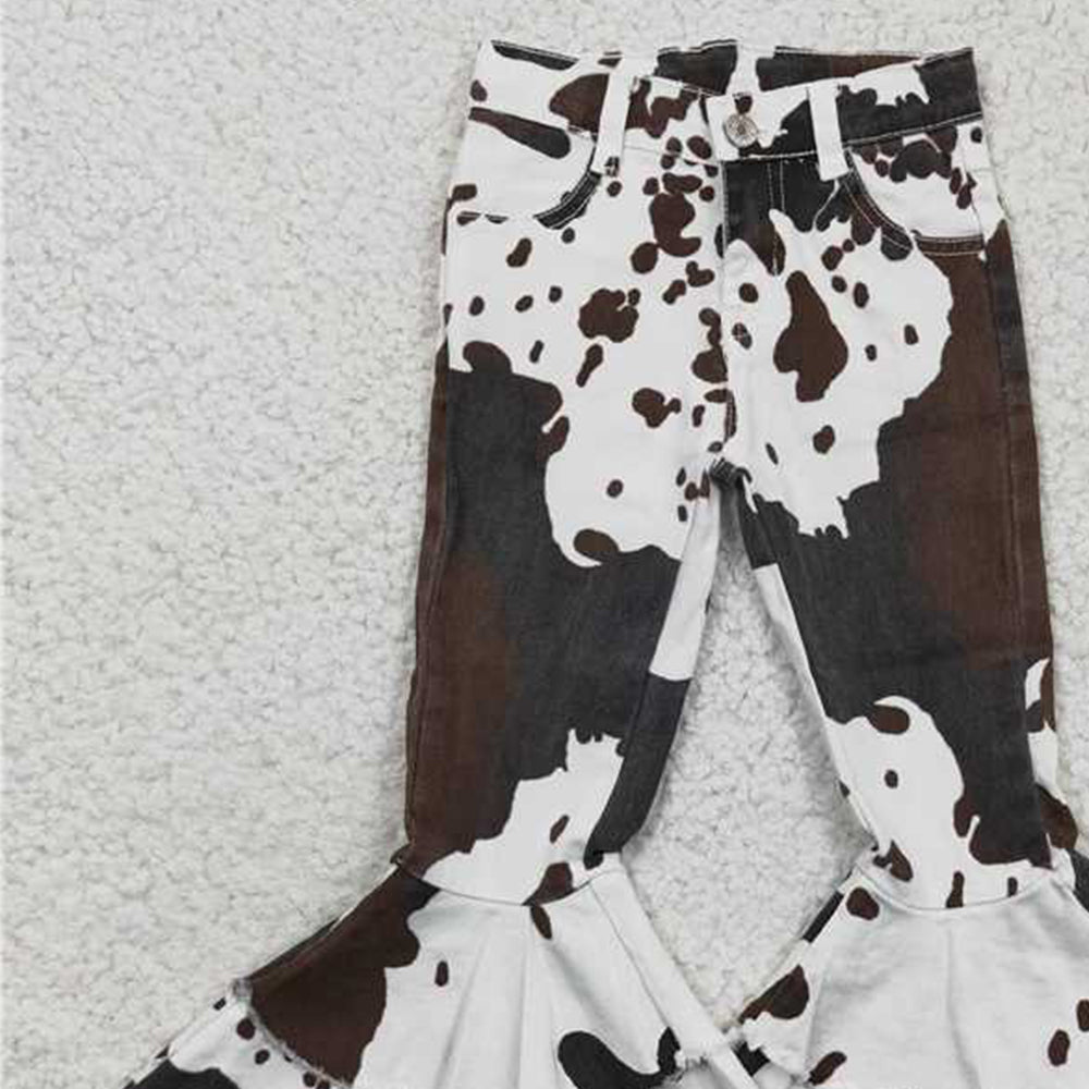 USA Shop (in stock)Aa-1 New Rts No Moq 8-9 Days By Air Arrived it Cow print baby girls denim ruffle pants