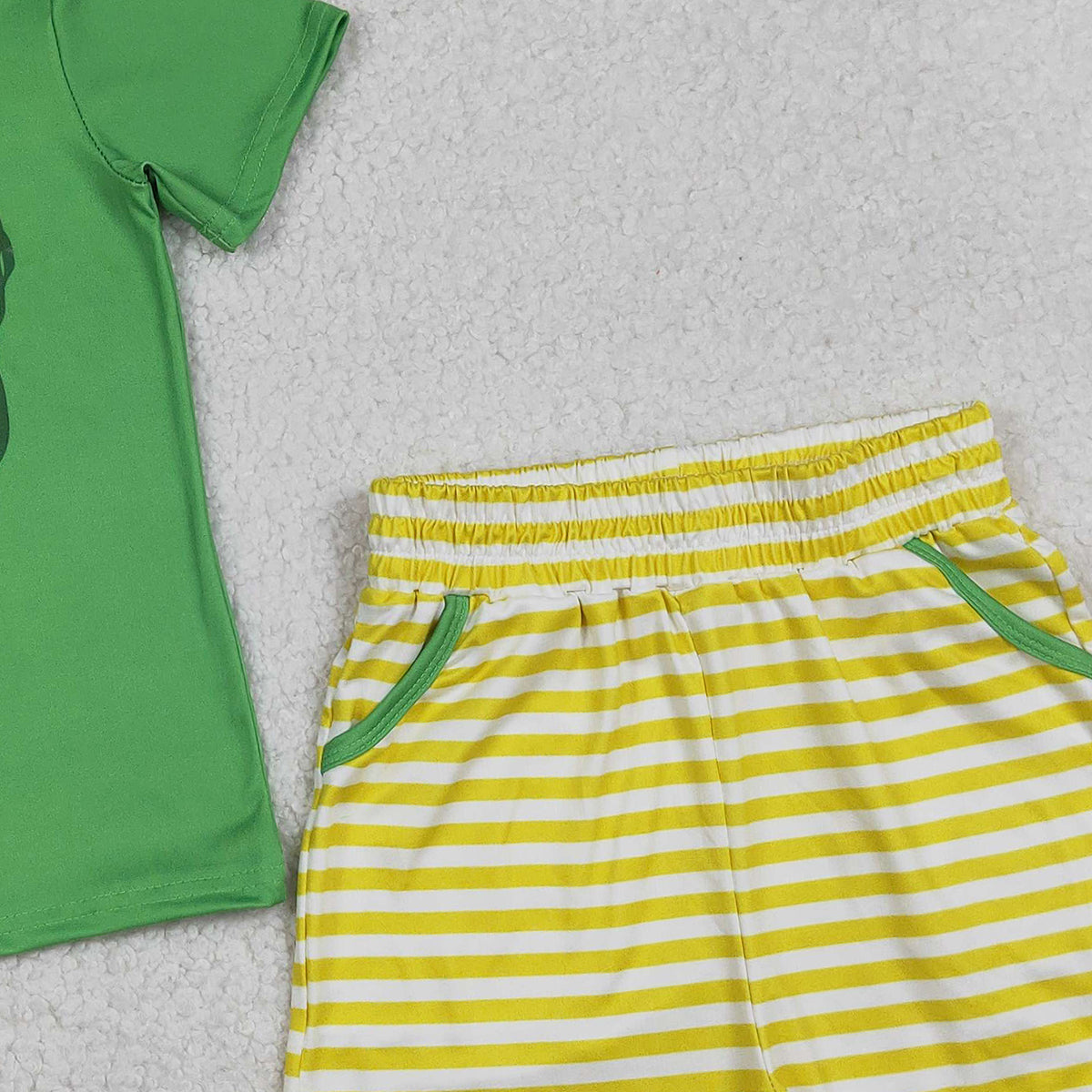 1.6 RTS NO MOQ （In stock）BSSO1673 Baby Boys Green Golf Flags Top Pockets Stripe Shorts Clothes Sets