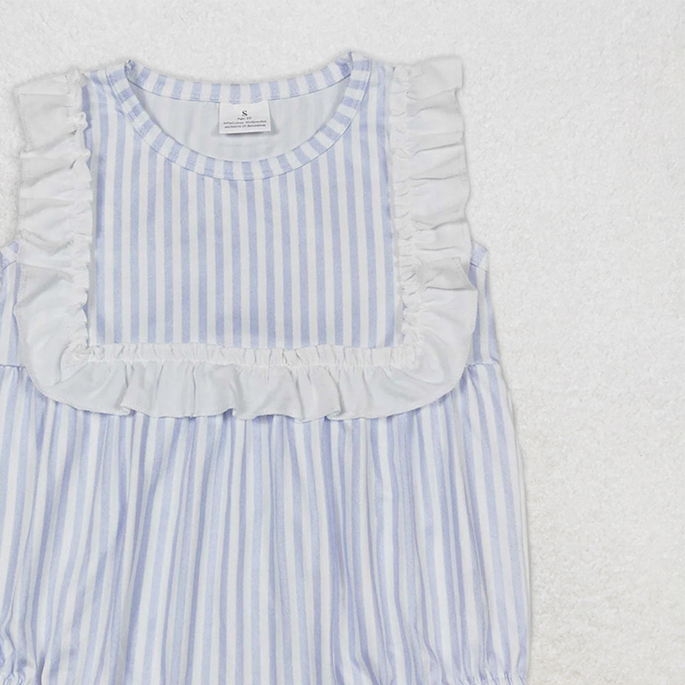 SR1363  RTS NO MOQ Baby Girls Summer Rompers Baby Girls Boys Toddler White Stripes Sibling Rompers Clothes Sets