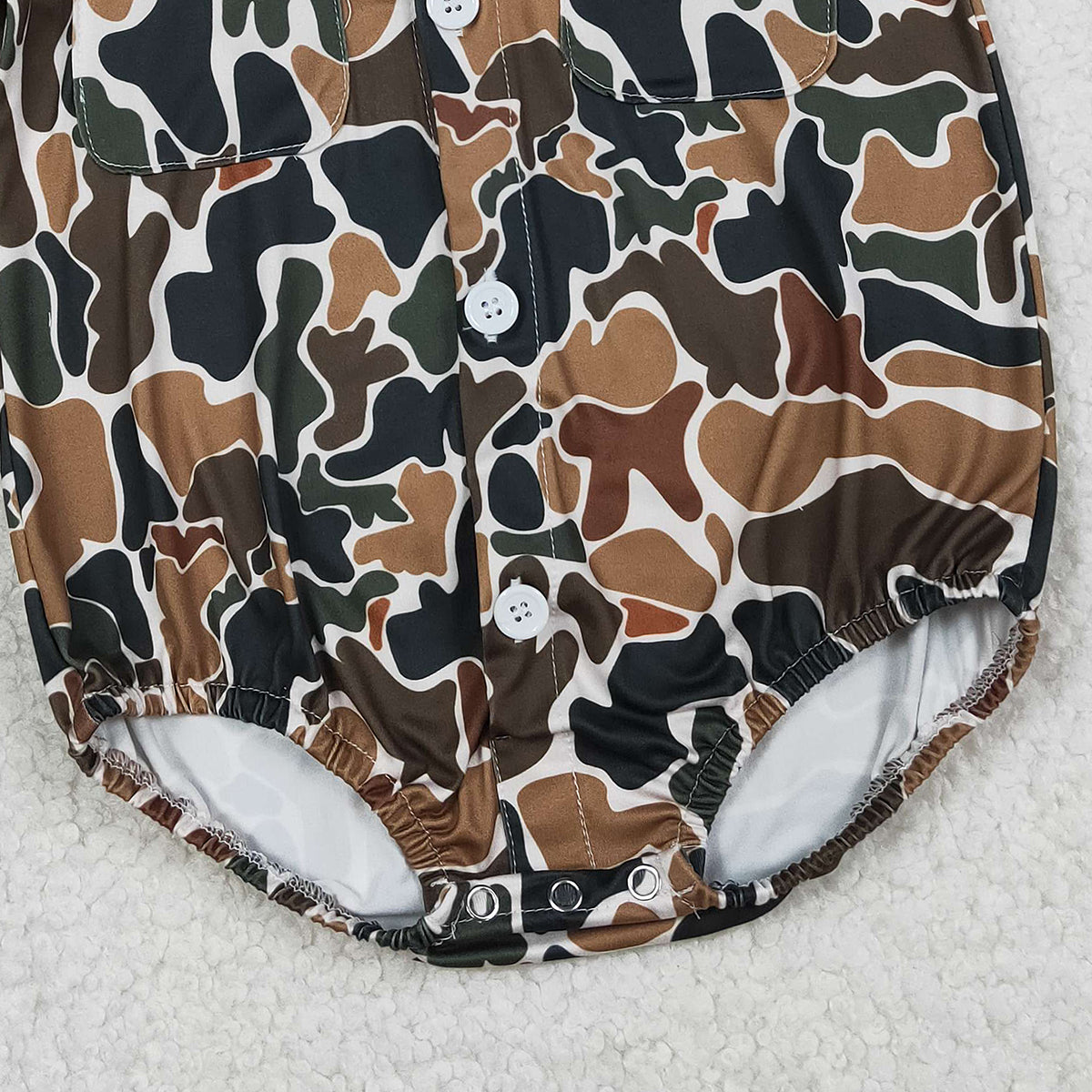 12.29 RTS NO MOQ （In stock）SR3656 Baby Boys Rompers Baby Boys Southern Dark Brown Camo Button Pockets Rompers