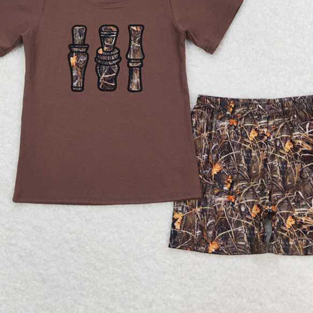 4.22 BSSO0780  RTS NO MOQ Short sleeves duck call top camo shorts kids boys clothing