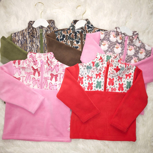 10.21 RST Sibling Baby Boys Girls Long Sleeve Bows Camo Zipper Pullover Sherpa Tops