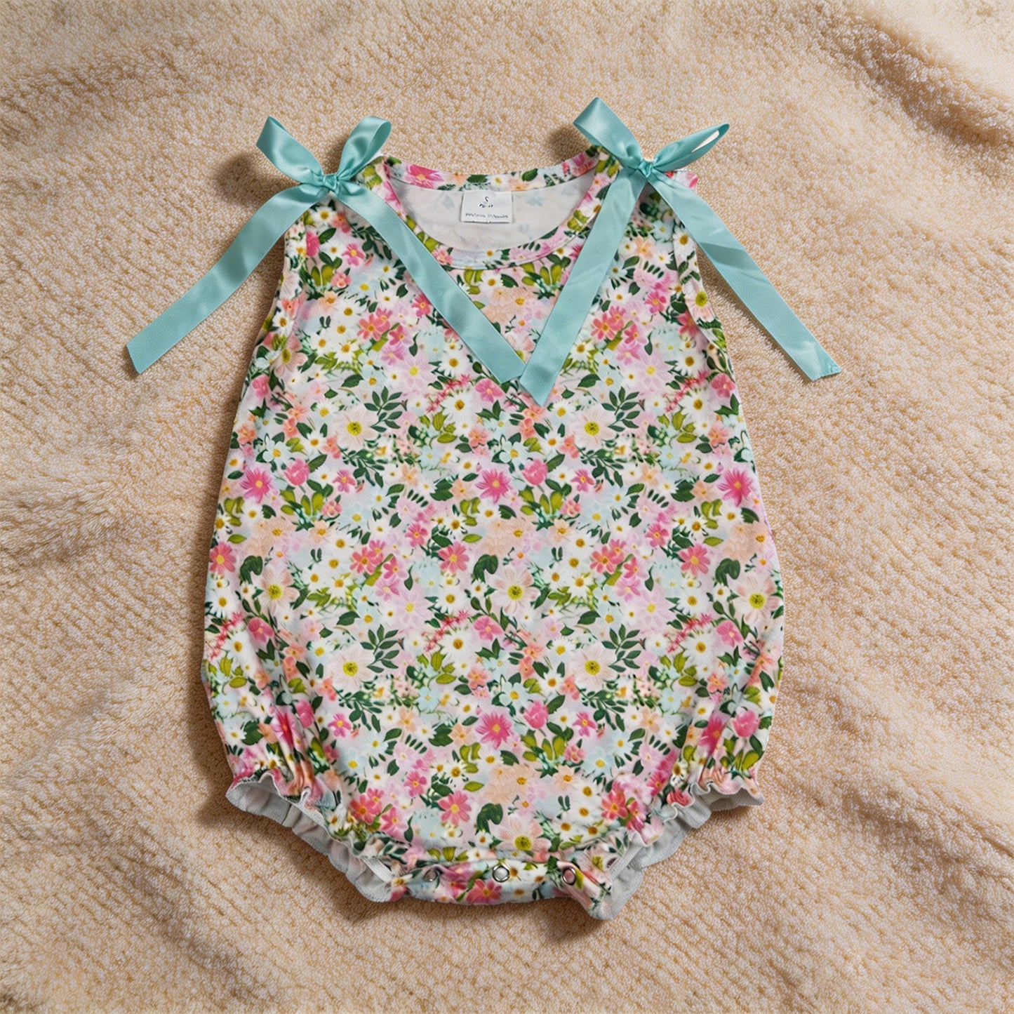 SR4111 RTS NO MOQ （In stock）Sleeveless pink floral baby girls summer romper Ruffle Rompers（副本）