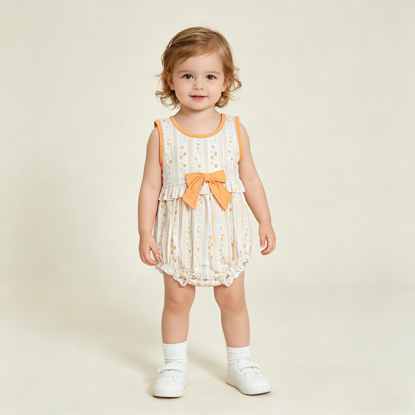 SR4122 RTS NO MOQ （In stock）Sleeveless floral bow ruffle baby girls summer bubble