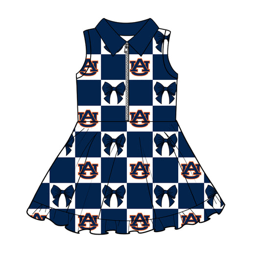 CUSTOM MOQ 5 Kids Clothing for Girls Baby Girls Blue Bow Yoga Active Shorts Team Knee Length Dresses