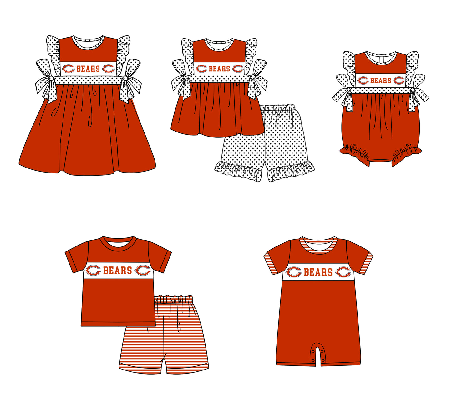 CUSTOM MOQ 5 Sibling Baby Kids Red Top Shorts Clothes Set Knee Length Dress Rompers
