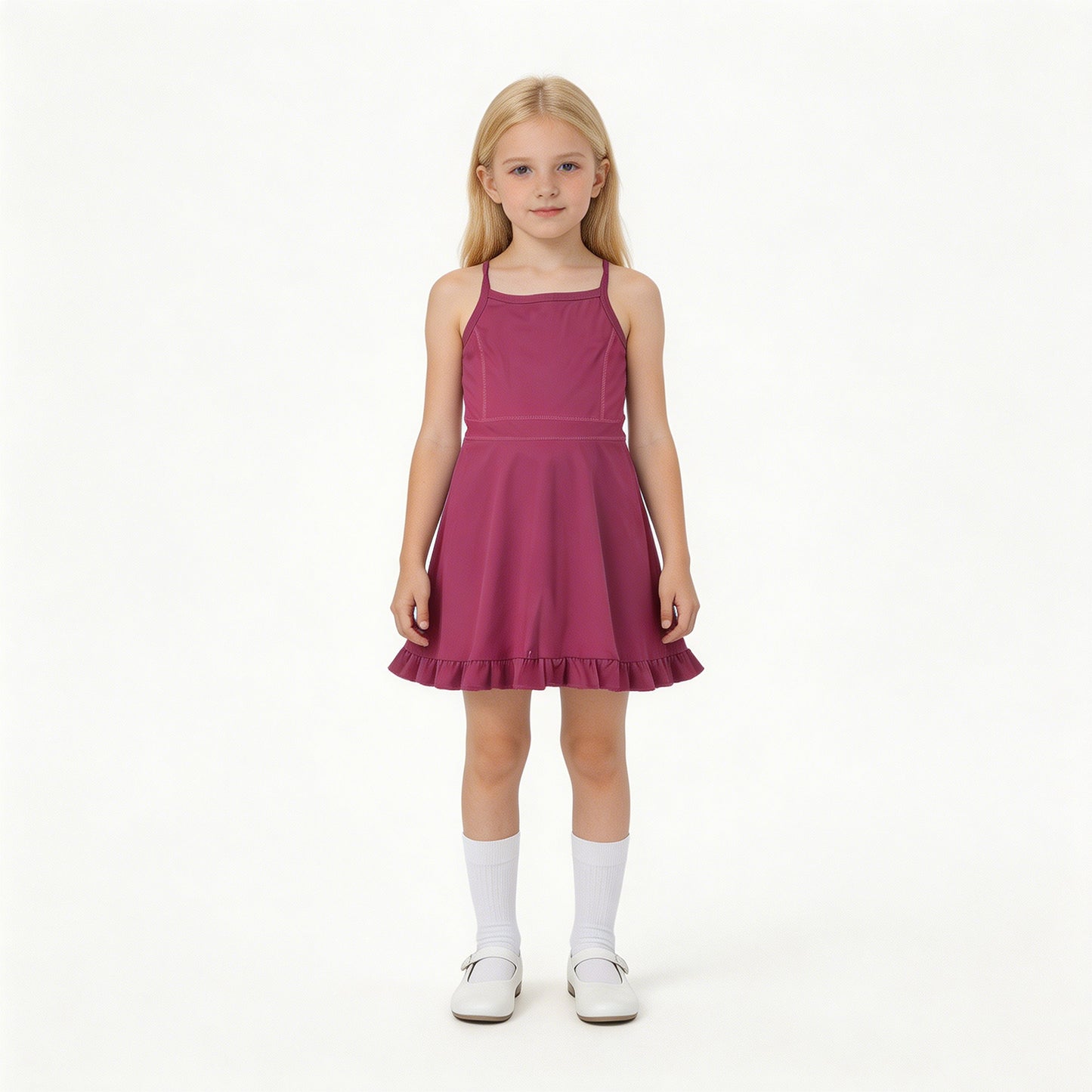 S0778 RTS NO MOQ （In stock）Dark pink straps ruffle baby girls summer active wear