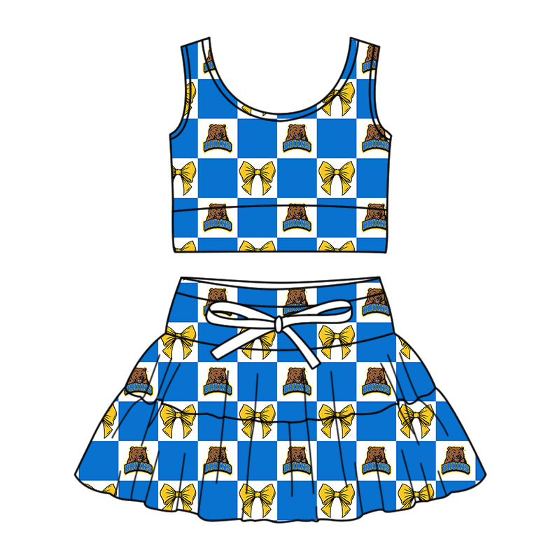 CUSTOM MOQ 5 Sibing Kids Clothing for Girls Baby Girls Colors Bow Top Skirts Yoga Active Team Clothes Sets Knee Length Dress Shorts