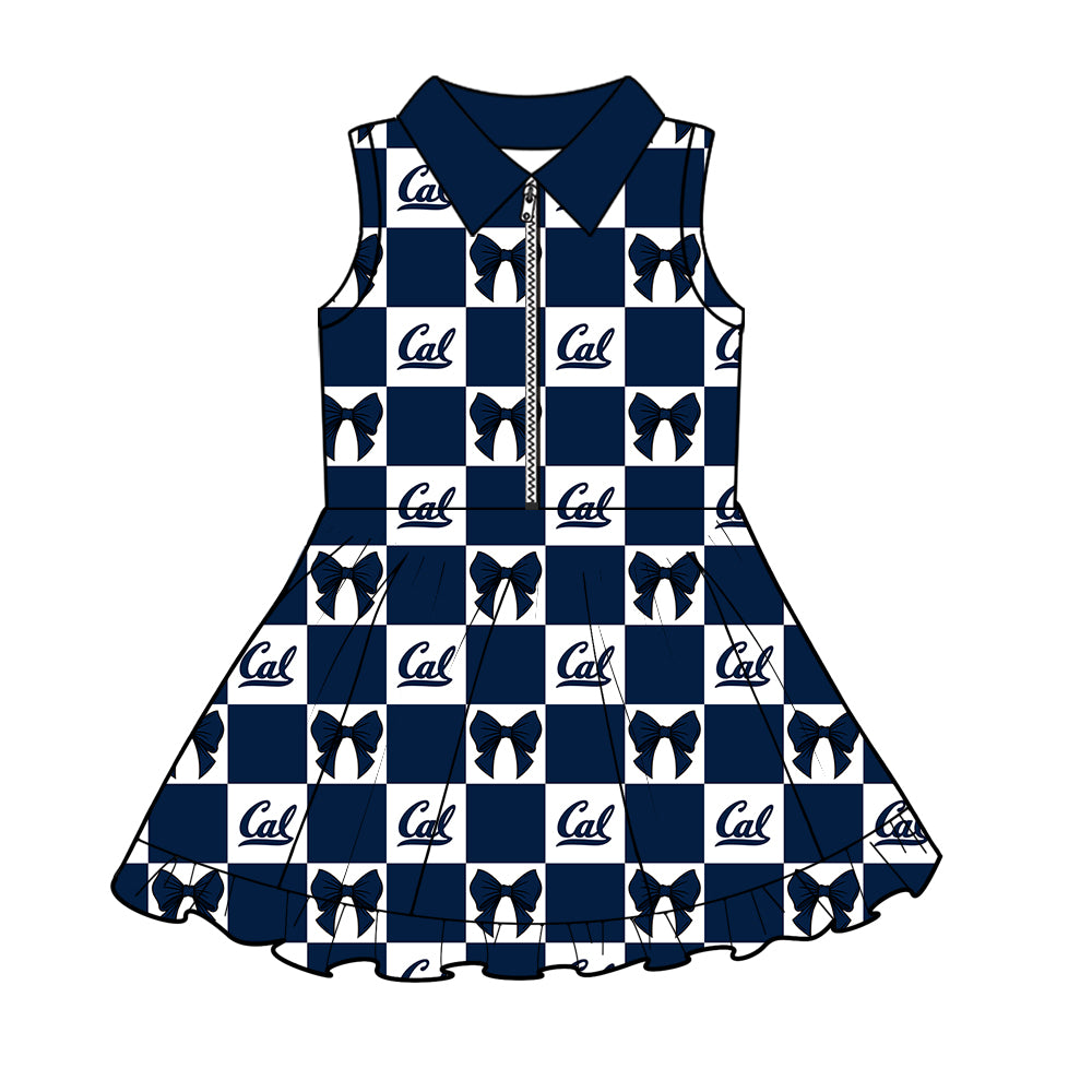 CUSTOM MOQ 5 Sibing Kids Clothing for Girls Baby Girls Dark Blue Bow Top Skirts Yoga Active Team Clothes Sets Knee Length Dress Shorts