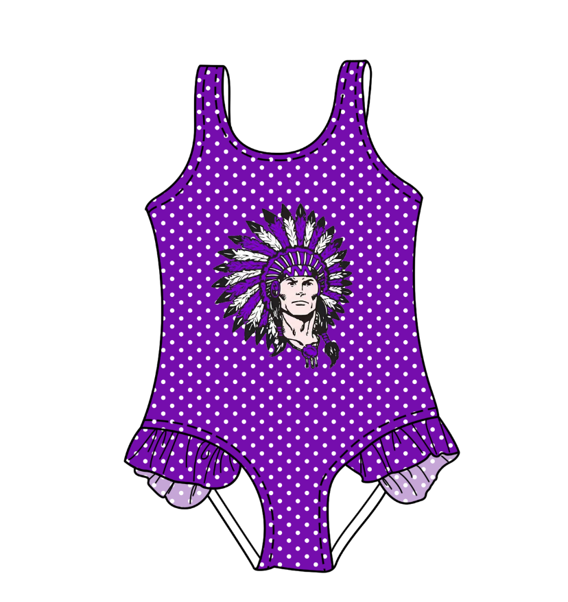 CUSTOM MOQ 5 Cute Comfortable Clothing For Kids Baby Girls Purple Polka Dots Ruffle Team One Piece Swimsuits
