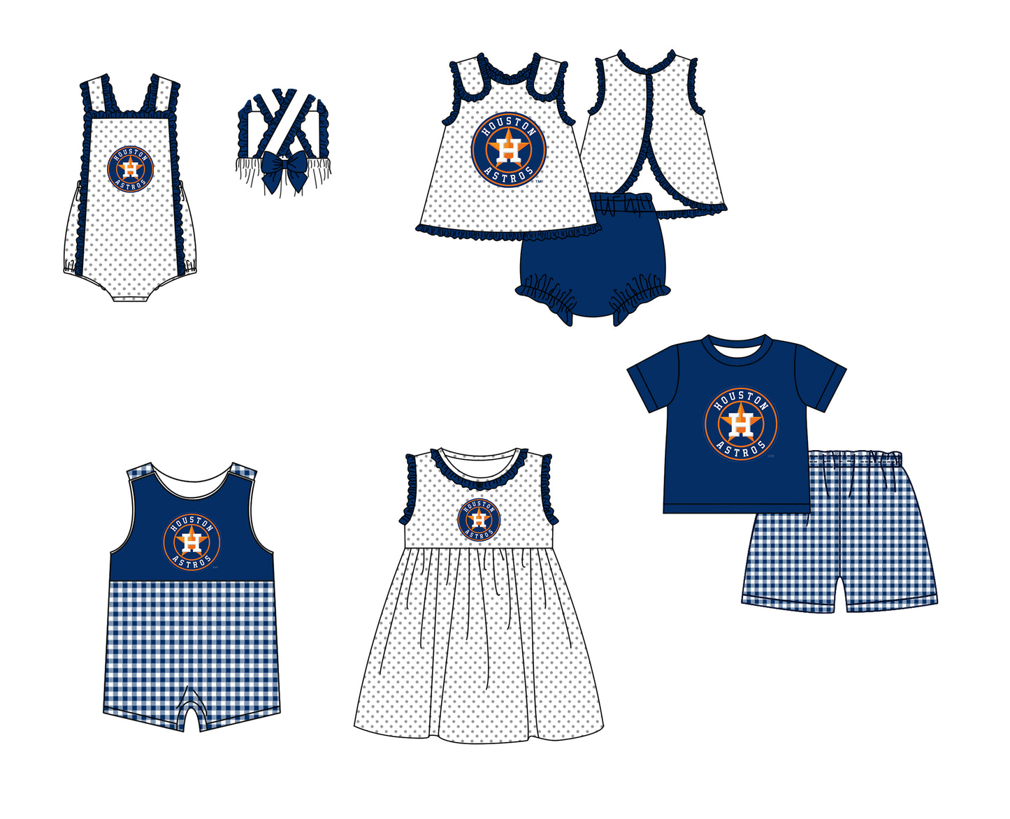 CUSTOM MOQ 5 Sibling Boys Baby Girls Blue Star Top Shorts Clothes Set Knee Length Dress Rompers