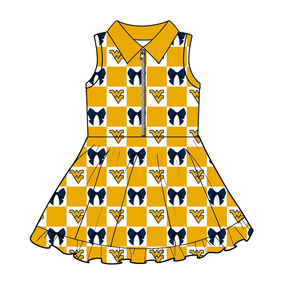 CUSTOM MOQ 5 Sibing Kids Clothing for Girls Baby Girls Yellow Bow Top Skirts Yoga Active Team Clothes Sets Knee Length Dress Shorts