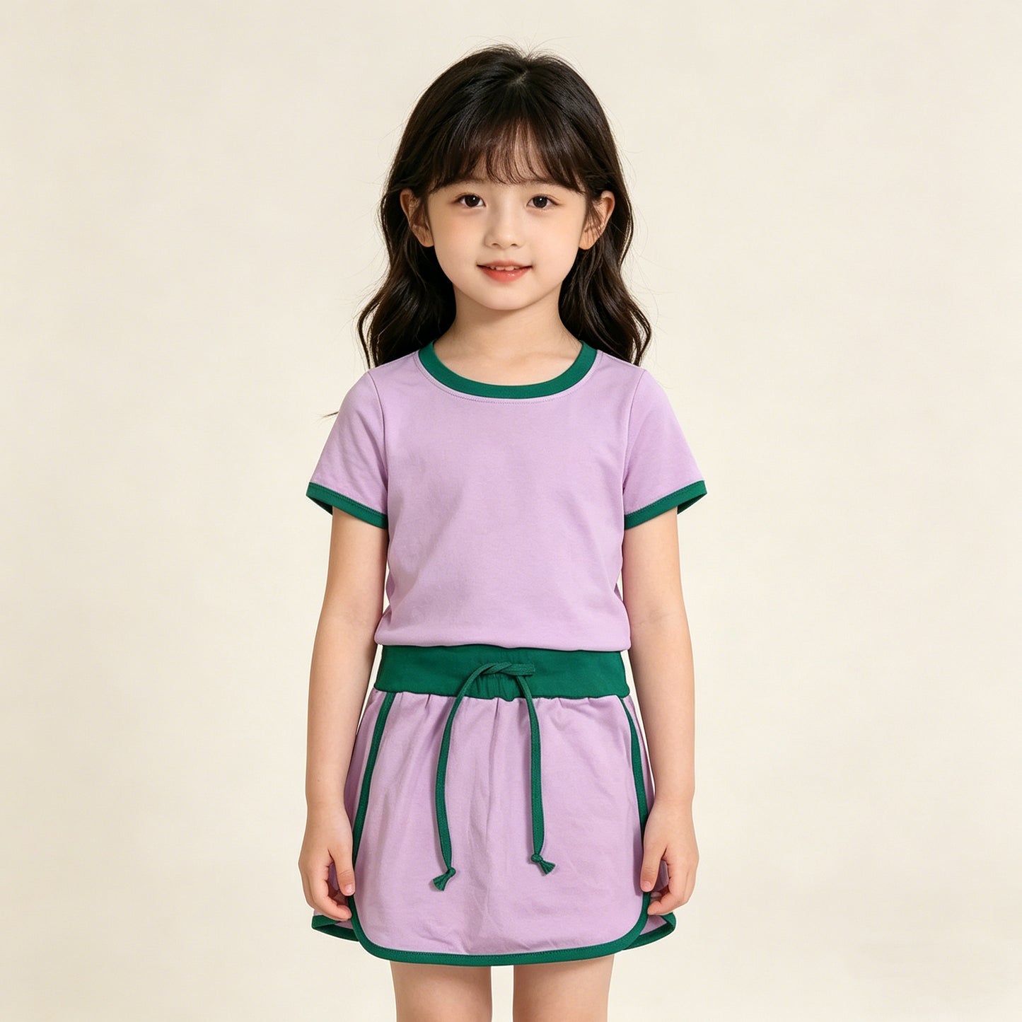 4.13 GSD3672 RTS NO MOQ （In stock ）Pink green cotton top skirt kids girls summer outfits