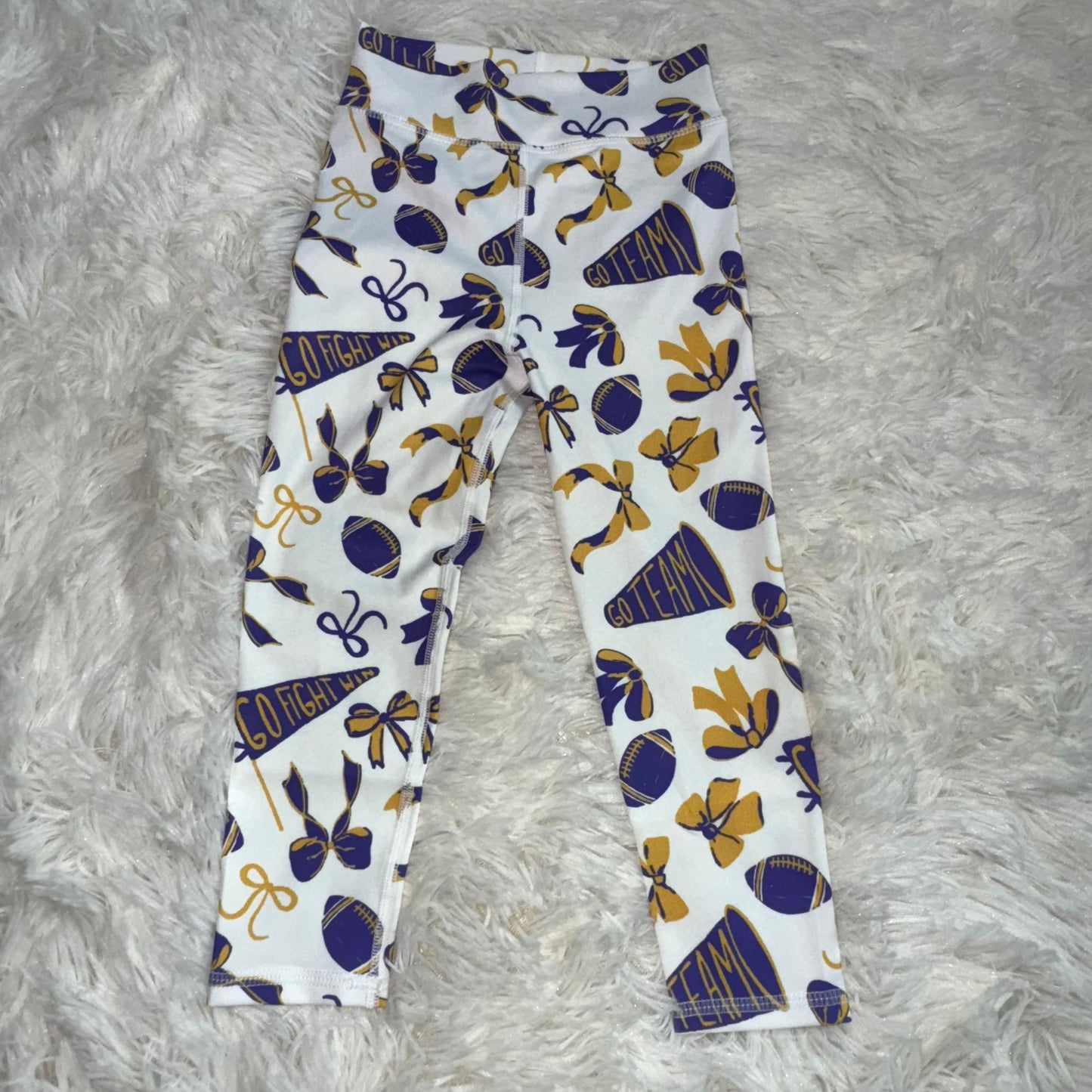 11.12 RST P0848 Baby Girls Purple Yellow Go Team Footballs Bows Yoga Legging Pants