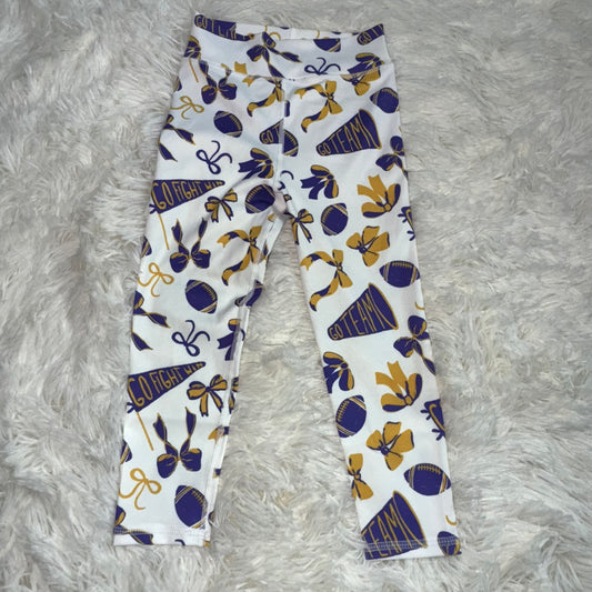 11.12 RST P0848 Baby Girls Purple Yellow Go Team Footballs Bows Yoga Legging Pants