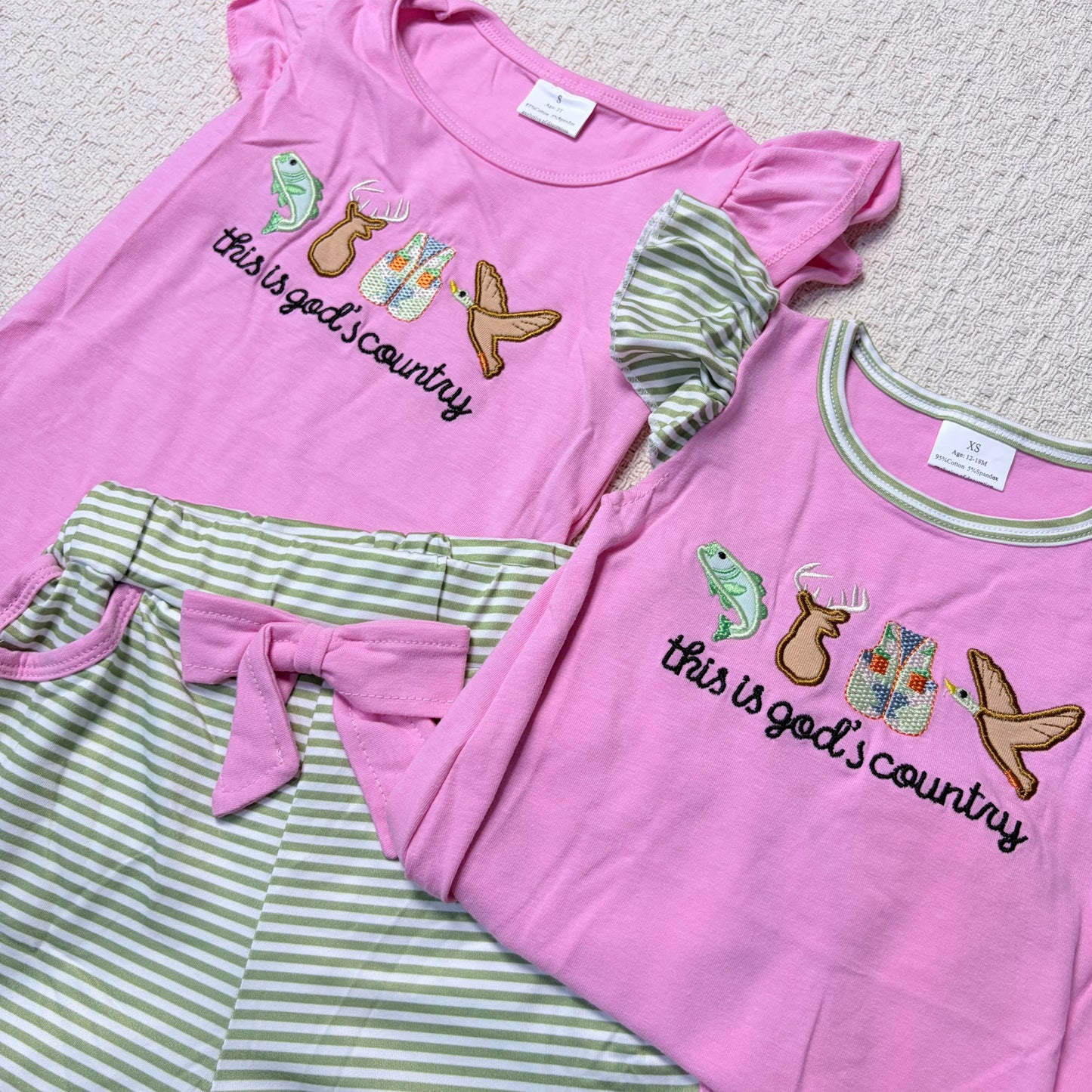 0514 RTS Sibling This is god's country fish deer duck top shorts kids clothes and romper