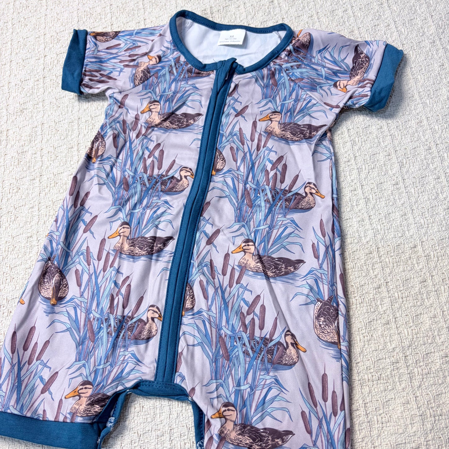 0514 RTS Sibling Short sleeves duck baby boy summer zipper romper