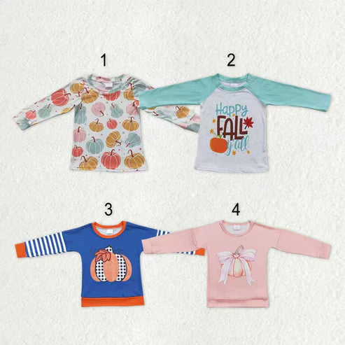 9.26 RTS Sibling Baby Boys Girls Bows Pumpkins Fall Tee Shirts Top