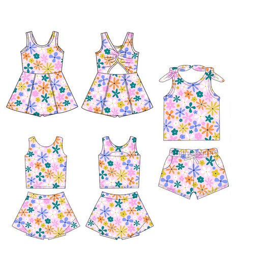Vibrant Multi-Color Floral Sleevelest Top and Skirt Set for Active Girls