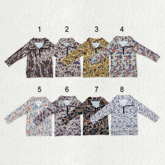 10.1 RTS Sibling Baby Boys Long Sleeves Western Camo Pocket Half Zipper Pullovers Top