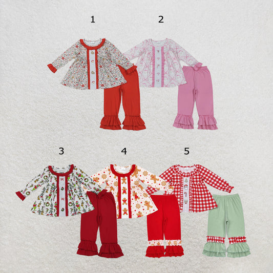 RTS Sibling Baby Girl Christmas Printed Top and Ruffle Pants set