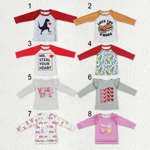 9.26 RTS Sibling Baby Boys Girls Hearts Dinosaurs XOXO Valentine Tee Shirts Top