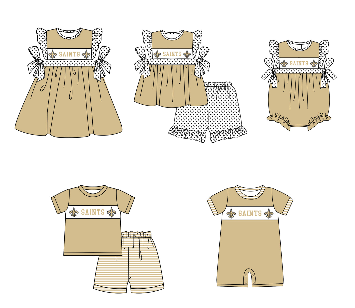 CUSTOM MOQ 5 Sibling Baby Kids Khaki Top Shorts Clothes Set Knee Length Dress Rompers