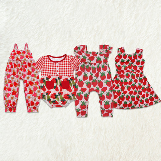 6.07  Baby Girls Sleeveless Spring Romper Strawberry Flower Print Comfortable Soft Material for Little Ones