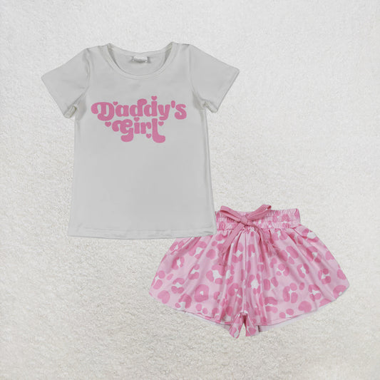 5.26 RTS NO MOQ （In stock）GT1566+SS0587 Short sleeves pink daddy's girl baby kids summer shirt with activewear summer yoga shorts