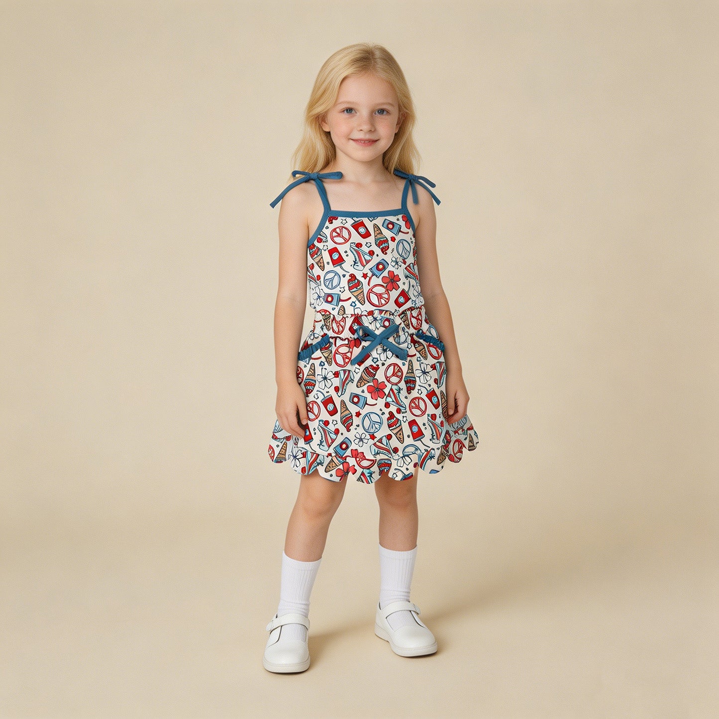 GSD3827 RTS NO MOQ （In stock）Straps floral ice cream top skirt girls 4th of july outfits