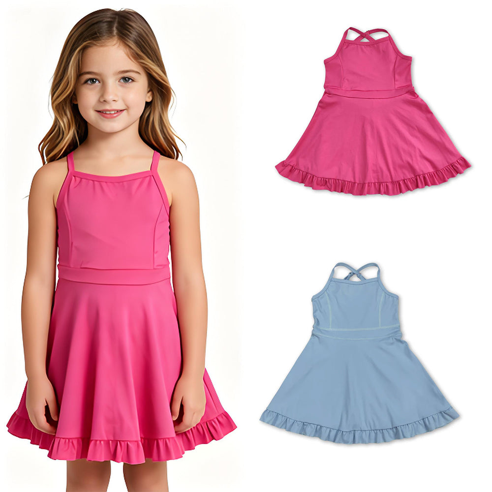 RTS Sibling Hot pink straps ruffle baby girls summer active wear