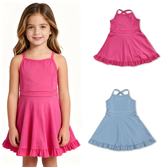 RTS Sibling Hot pink straps ruffle baby girls summer active wear