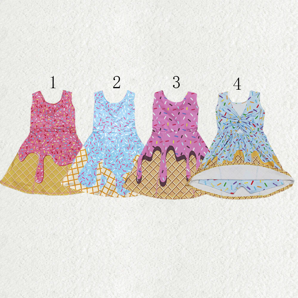 10.4 RST Sibling Baby Girls Ice-cream Drip Yoga Skort Knee Length Dresses