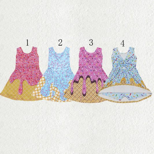 10.4 RST Sibling Baby Girls Ice-cream Drip Yoga Skort Knee Length Dresses