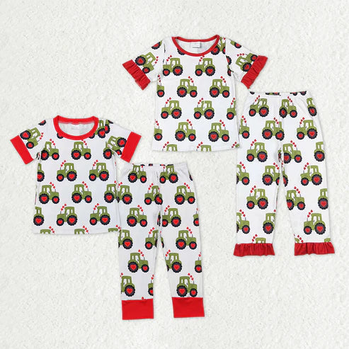 9.18 RTS Sibling Baby Boys Girls Heart Trucks Top Pant Valentine Pajamas Sets