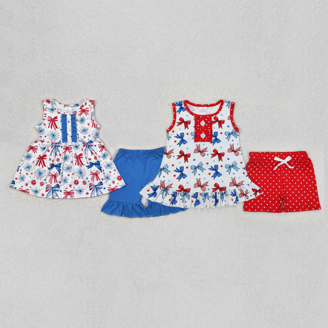 11.10 RTS Sibling Baby Girls 4th Of July Bows Tunic Shorts Sets