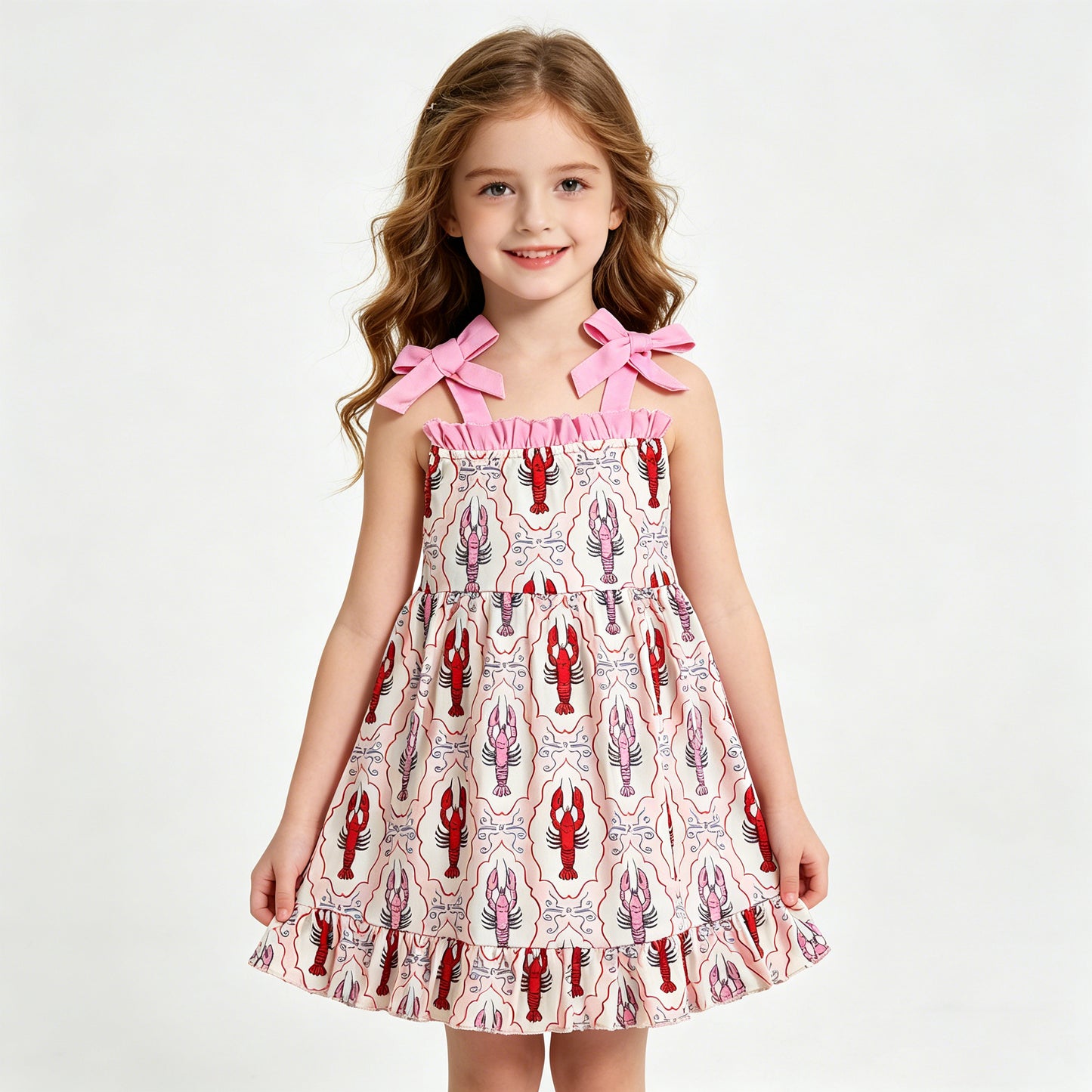 GSD3730 RTS NO MOQ （In stock）Pink adjustable straps crawfish ruffle girls dresses