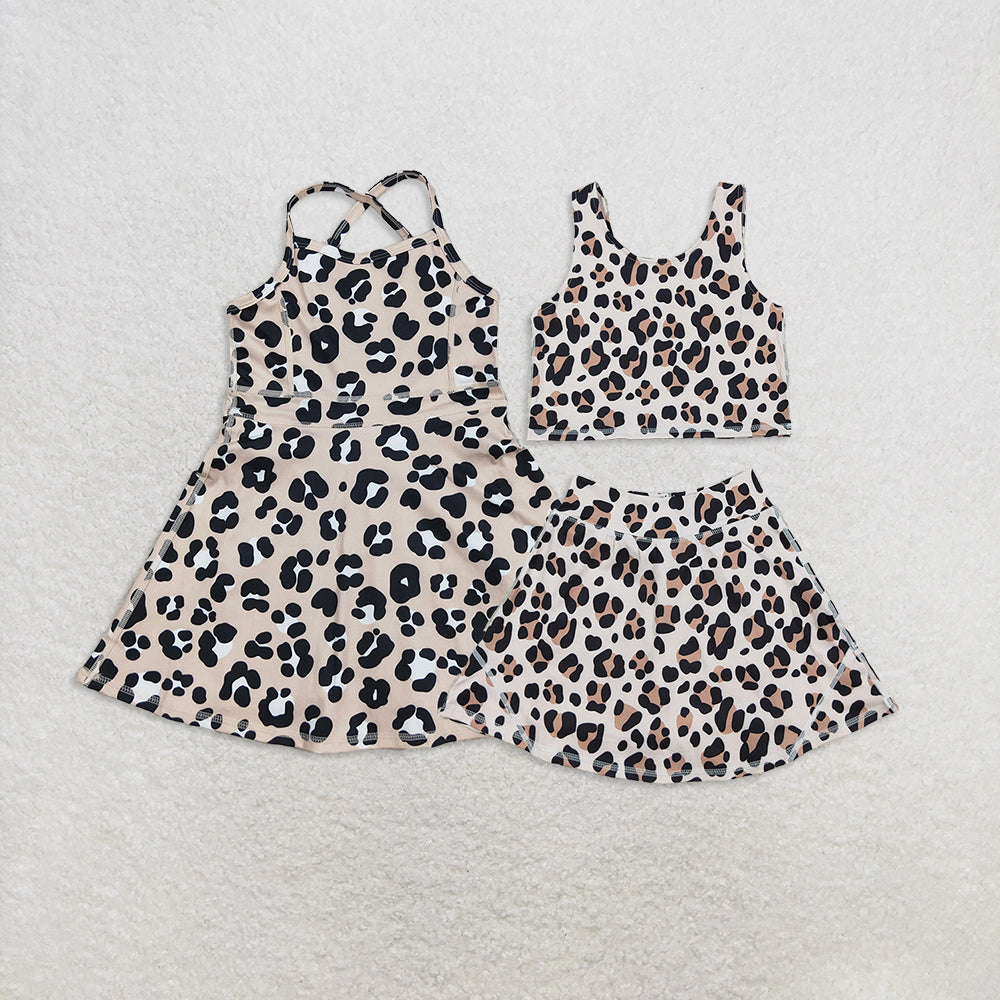 RTS Sibling Baby Sleeveless leopard top skirt kids girls active wear set
