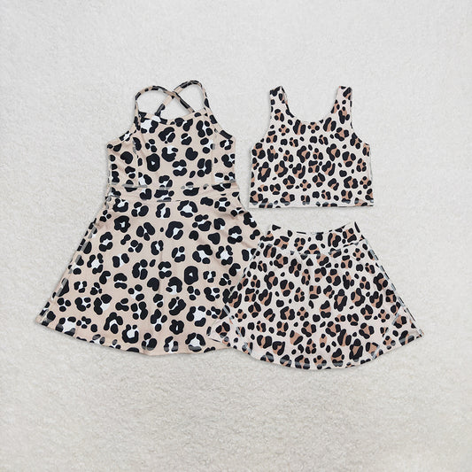 RTS Sibling Baby Sleeveless leopard top skirt kids girls active wear set