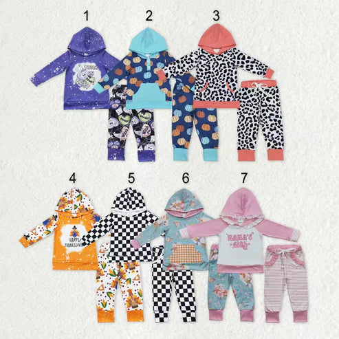 9.18 RTS Sibling Baby Boys Girls Pumpkins Leopard Pockets Hoodies Leggings Pant Fall Clothes Sets