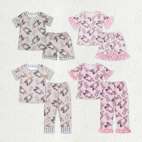 9.18 RTS Sibling Baby Girls Trucks Deer Checked Sleeves Top Shorts Pants Christmas Clothes Sets