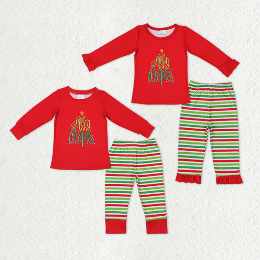 9.15 RTS Sibling Baby Kids Merry Christmas Top Stripe Pants Christmas Clothes Sets