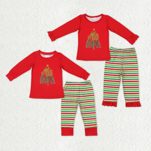 9.18 RTS Sibling Baby Kids Merry Christmas Top Stripe Pants Christmas Clothes Sets