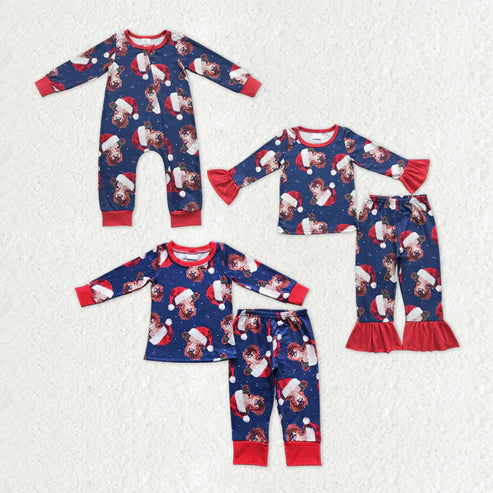 9.18 RTS Sibling Baby Boys Girls Christmas Hats Cows Farm Pant Pajamas Sets Rompers