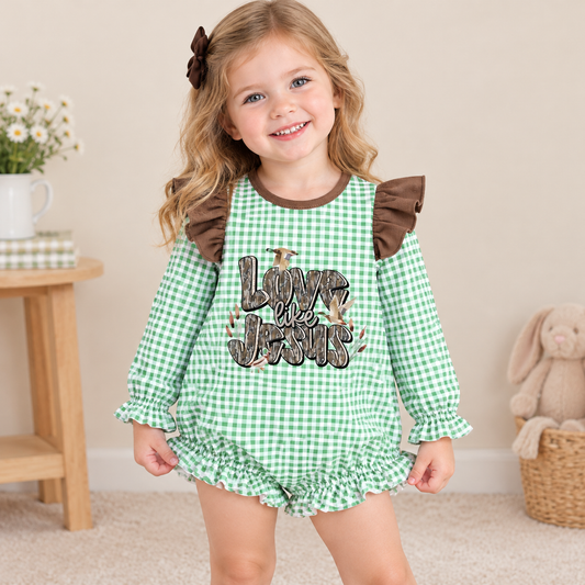 RTS NO MOQ （In stock）milk silk LR2551 Baby Girls Green Plaid Ducks Western Rompers Casual Daily Wear