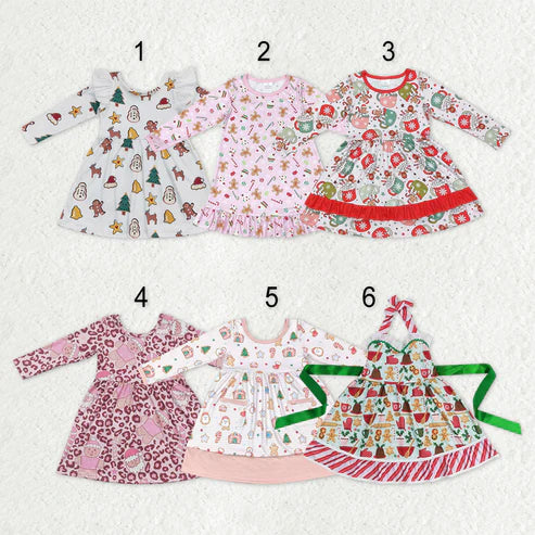 11.1 RST Sibling Baby Girls Gingerbread Candy Cane Christmas Ruffle Knee Length Dresses