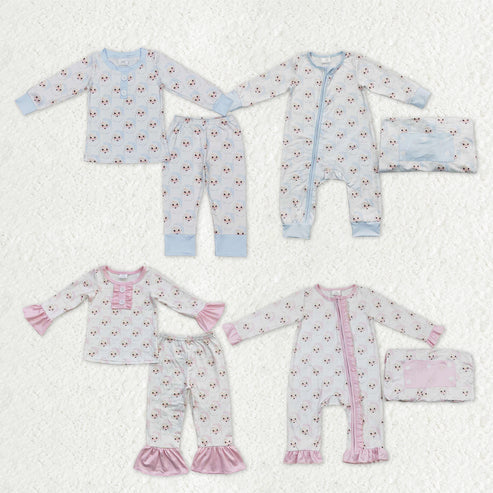 9.16 RTS Sibling Baby Kids Santa Checked Button Top Pants Christmas Pajamas Sets Zipper Footie Rompers