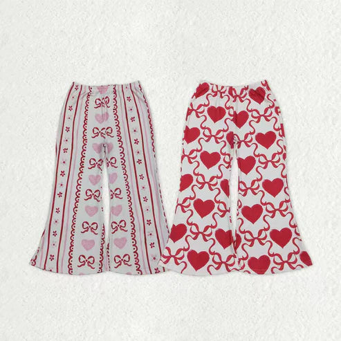 11.3 RTS Sibling Baby Girls Bows Hearts Valentine Flare Pants Bottom
